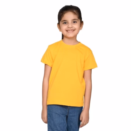 Girls Cotton Round Neck Yellow T shirt