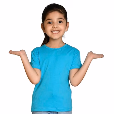 Girls Cotton Round Neck Sky Blue T shirt
