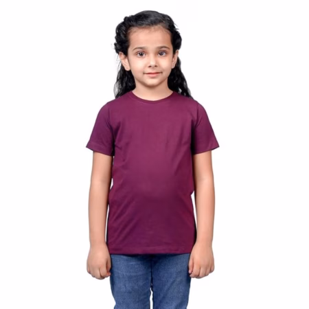Girls Cotton Round Neck Wine T shirt