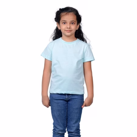 Girls Cotton Round Neck Powder Blue T shirt