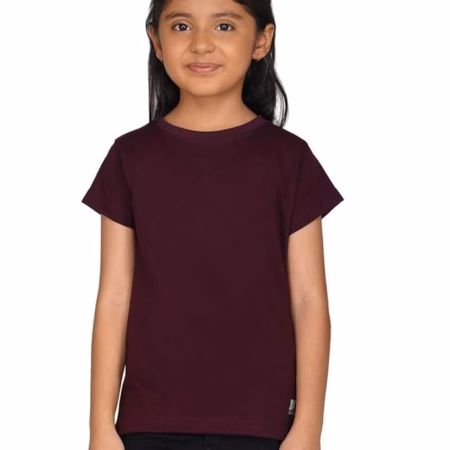 Girls Round Neck Wine Maroon T shirt