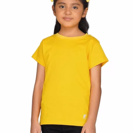Girls Round Neck Yellow T shirt