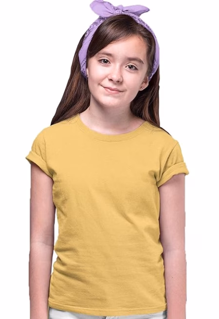 Girls Regular Fit Mustard T shirt