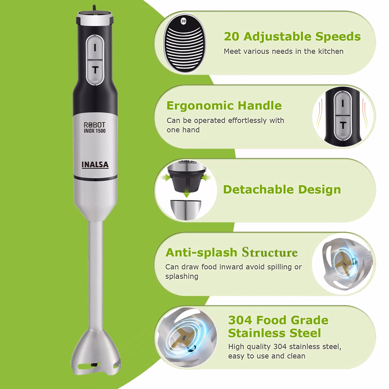 Inalsa by Inalsa Robot Inox 1500 1500 W Hand Blender?(Black|Silver) - Image 4