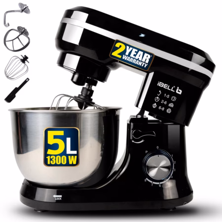 ibell 4500MPLUS Electric Food Mixer, 100% Copper Motor, 8 Speed, 5L SS Bowl, 1300 W Stand Mixer?(Black)