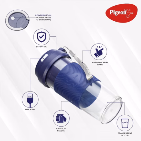 Pigeon Blendo-Personal Blender with Juicer Cup Jar, 330 ml (USB rechargeable) 528 W Hand Blender?(Blue)