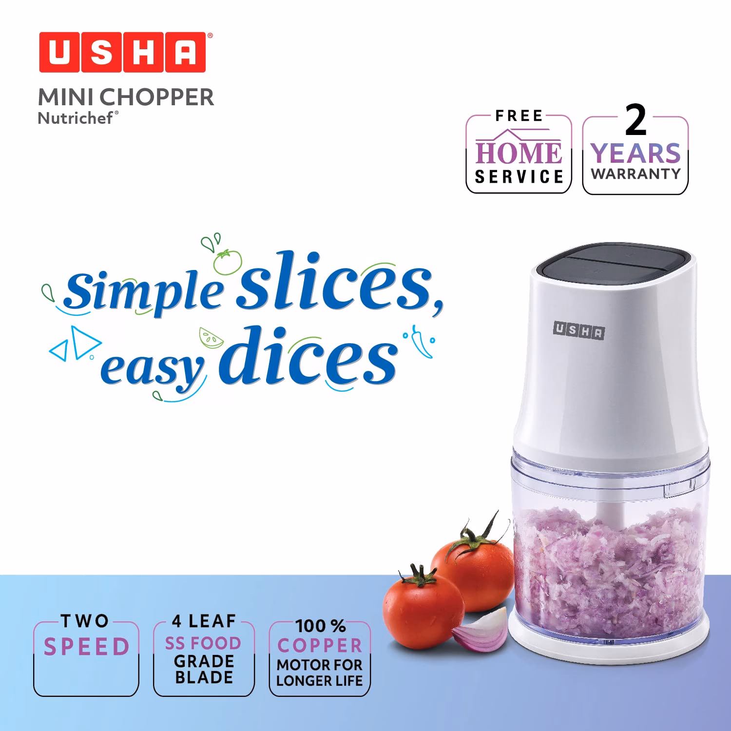 Usha Multipurpose Chopper Capacity 500 ml with 2 Years Warranty 300 W Chopper?(White)