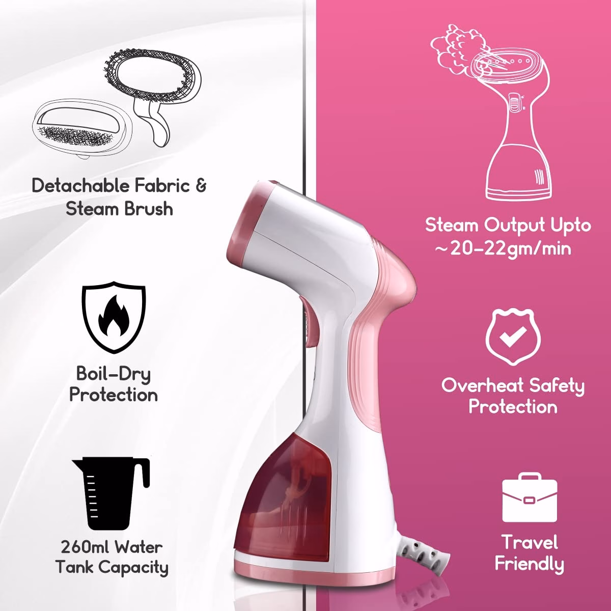 Inalsa Steamax 1200 W Garment Steamer??(White, Pink) - Image 3
