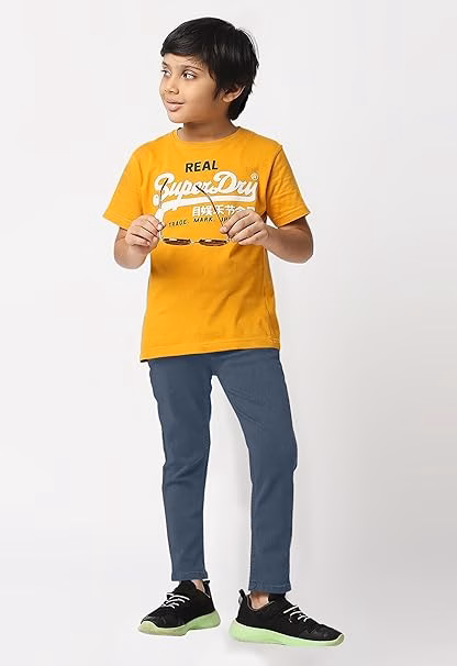 Boys Solid Denim Dark Grey Pant