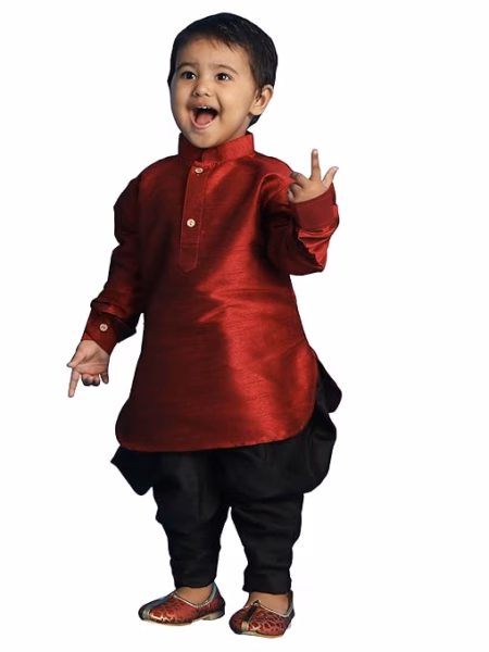 Boys Silk Multicolour Kurta and Dhoti Set