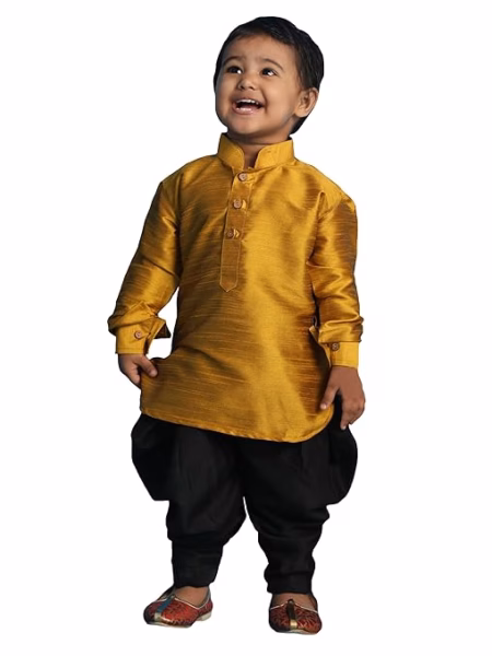 Boys Silk Multicolour Kurta and Dhoti Set