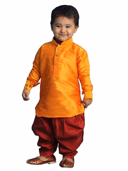 Boys Silk Multicolour Kurta and Dhoti Set
