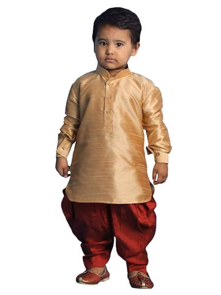 Boys Silk Multicolour Kurta and Dhoti Set