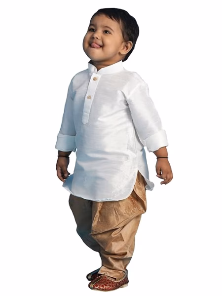 Boys Silk Multicolour Kurta and Dhoti Set