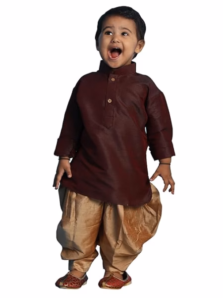 Boys Silk Multicolour Kurta and Dhoti Set