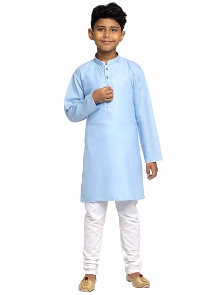 Boys Kids Plain Sky Blue Colour Kurta