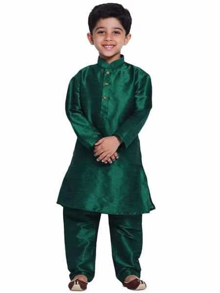 Boys Pure Cotton Green Kurta Pyjama Set