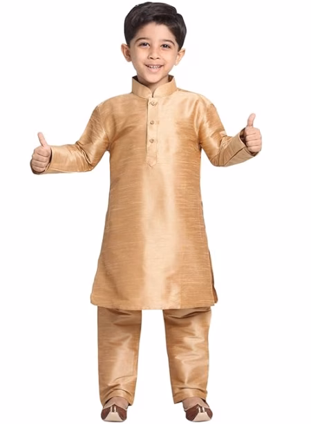 Boys Pure Cotton Rose Gold Kurta Pyjama Set