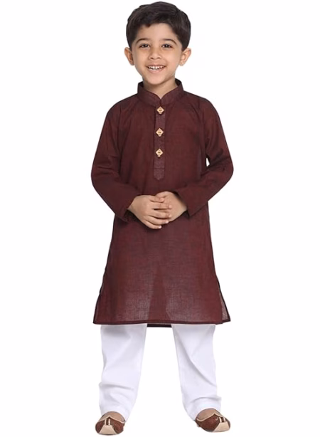 Boys Multicolour Cotton Kurta Pyjama Set