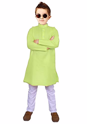 Boys Neon Green Kurta Pyjama Set