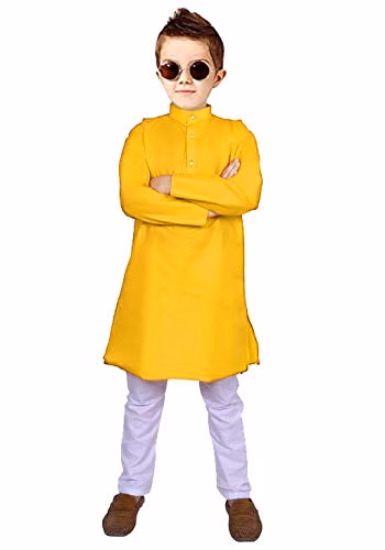 Boys Yellow Kurta Pyjama Set