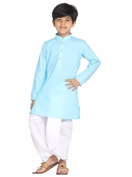 Boys Plain Blue Kurta and Dhoti Set