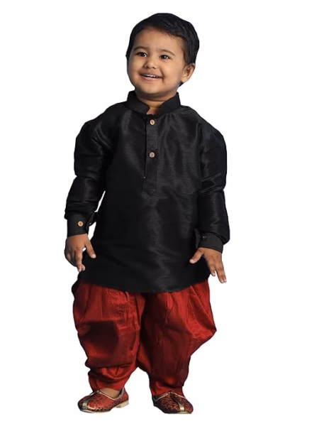 Boys Silk Multicolour Kurta and Dhoti Set