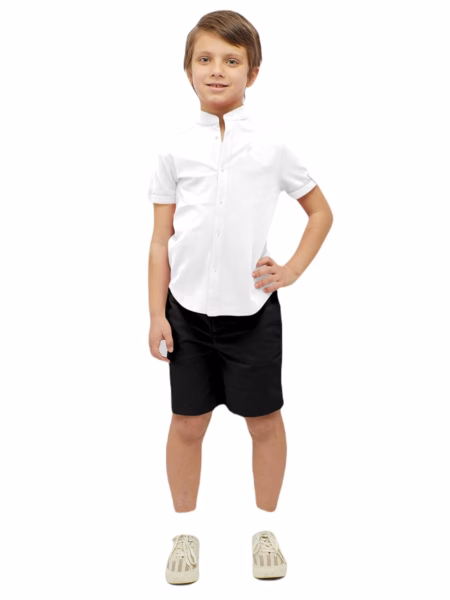 Boys Cotton Blend Mandarin Neck White Shirt