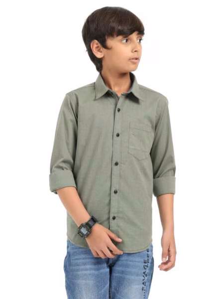 Boys Dark Green Shirt Stylish Casualwear Buttoned