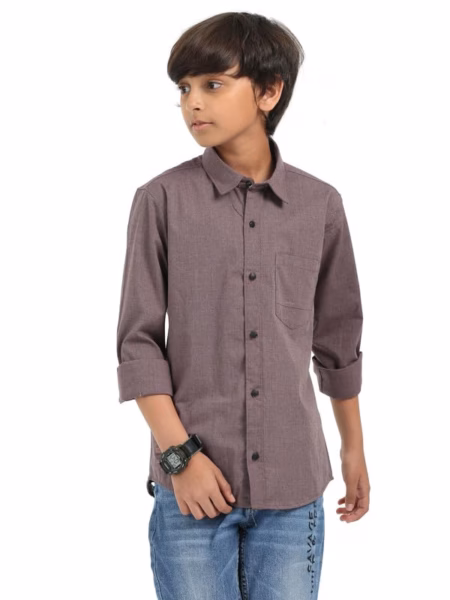 Boys Light Brown Shirt Stylish Casualwear Buttoned