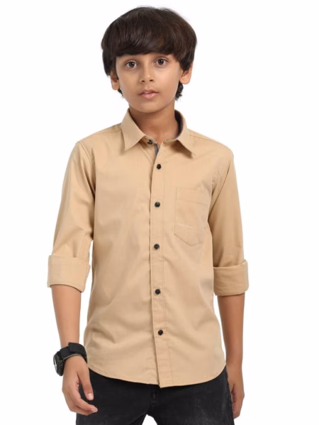 Boys Light Peach Shirt Stylish Casualwear Buttoned