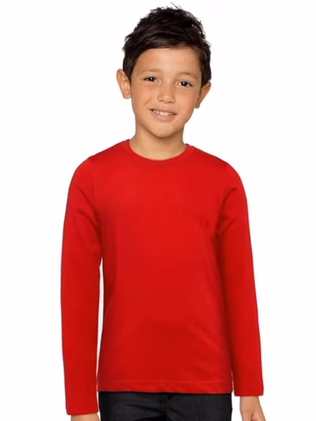 Plain Red Cotton Full Sleeve Unisex Kids T-Shirt