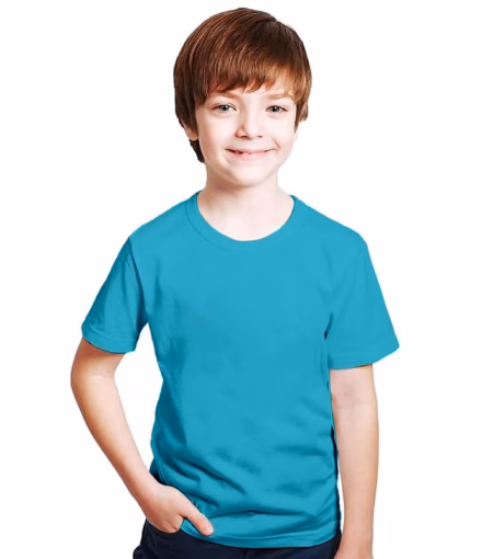 Kids Unisex Round Neck Cotton Aqua Blue T-Shirt
