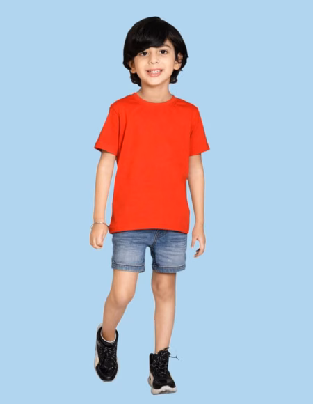 Boys Solid Half Sleeves Red T-Shirt
