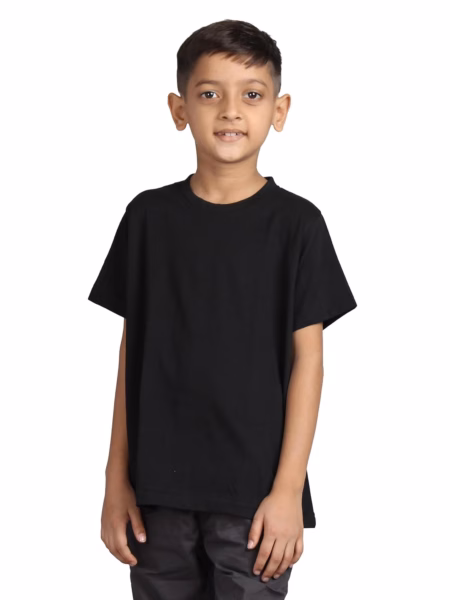 Plain Black Hip-Hop Half Sleeve Cotton Boy's T-Shirt