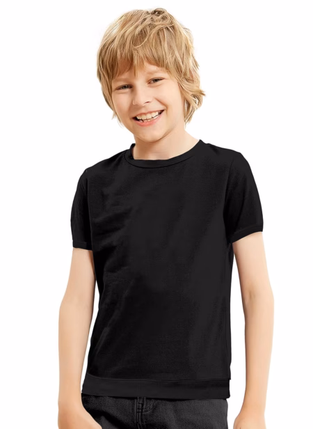 Solid Plain Black Cotton Kids T-Shirt