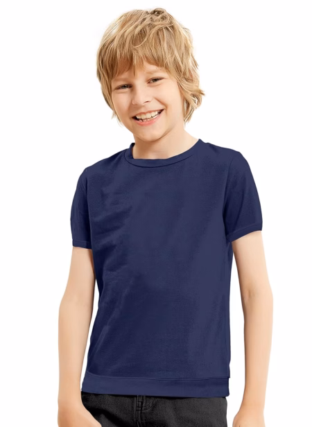 Solid Plain Navy Blue Cotton Kids T-Shirt