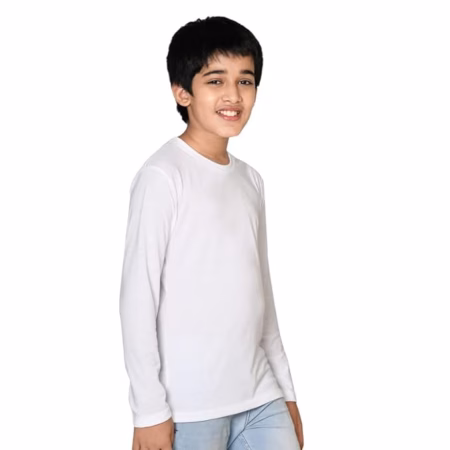 Boys White Cotton Full Sleeve Solid Tshirt