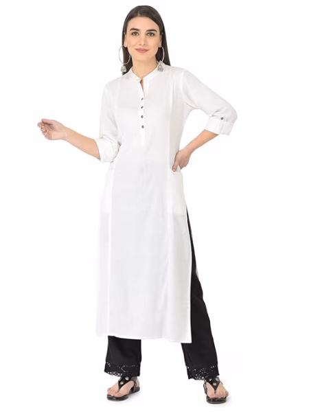White  Women's Cotton Straight Kurta