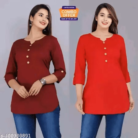 Pack 2 Stylish Women's Crepe Printed Straight Top Tunic Kurti