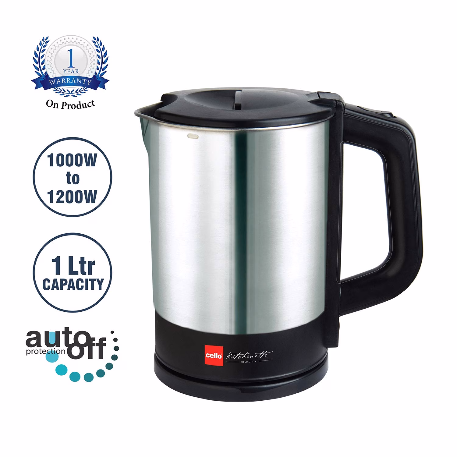 Cello Quick Boil - 900_ Electric Kettle??(1 L, Silver, Black) - Image 3