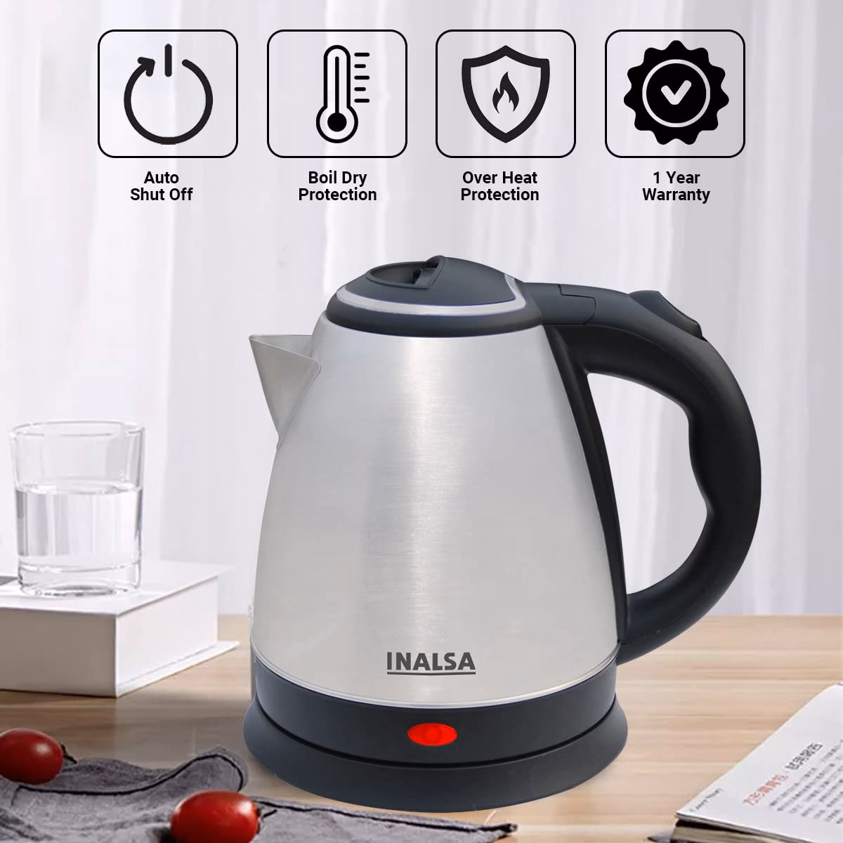 Inalsa Kwik 1.5 Liter with SS Body|Auto Shut Off & Boil Dry Protection |Hot Water Electric Kettle??(1.5 L, Black, Silver) - Image 3