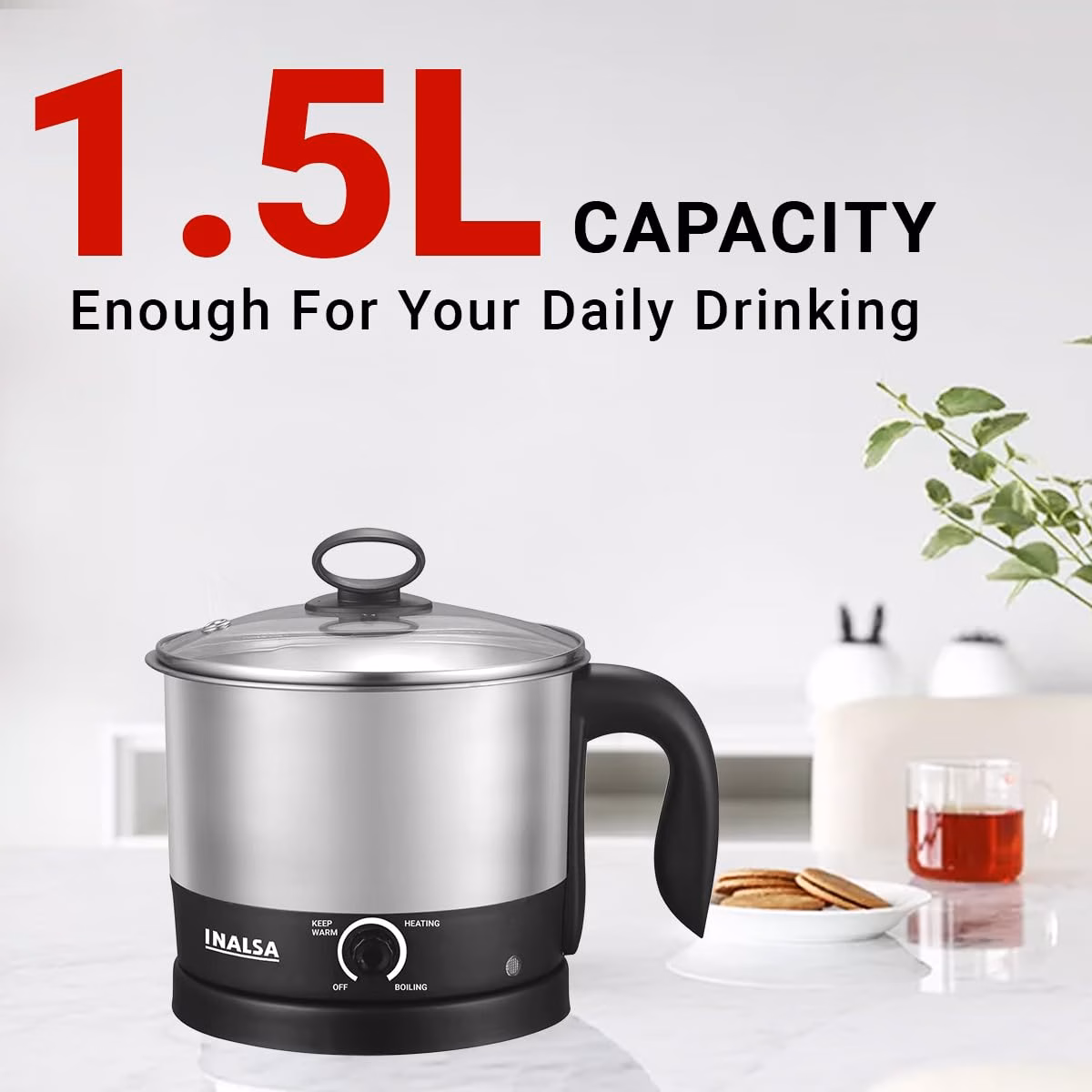 Inalsa Multi Cook Nu Multi Purpose Cooker for Soup Maggi Pasta Noodles Eggs Meals Electric Kettle??(1.5 L, Silver) - Image 3