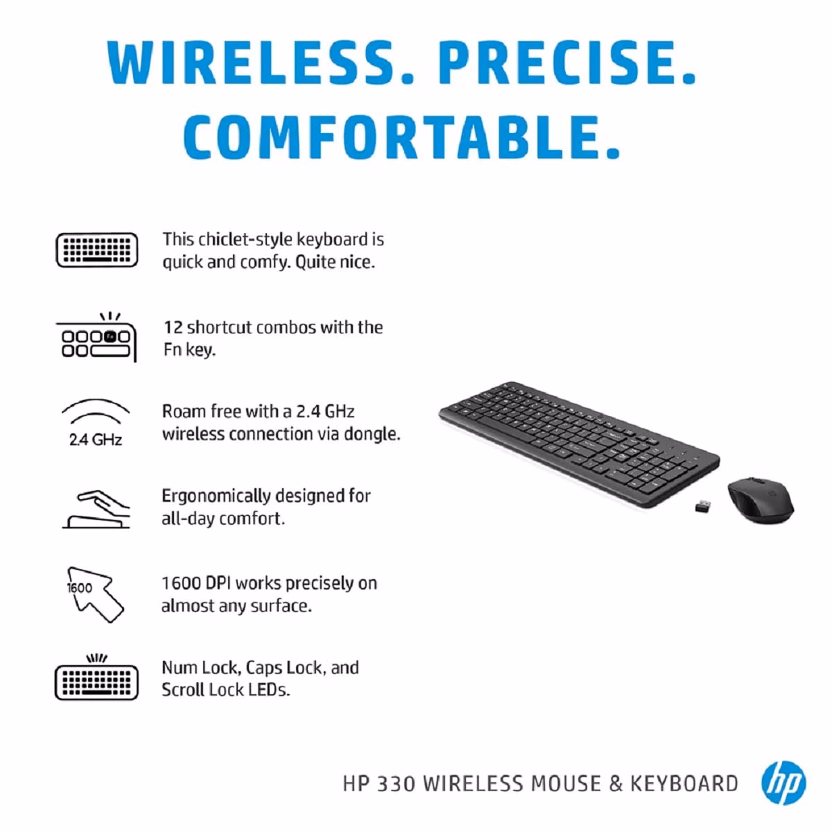 HP 330 Mouse & Keyboard Combo Wireless Desktop Keyboard?(Black) - Image 3