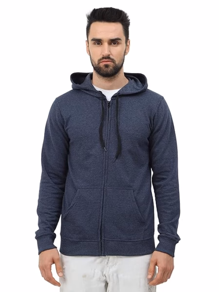 Men's Cotton Plain Navy Melange Hooded