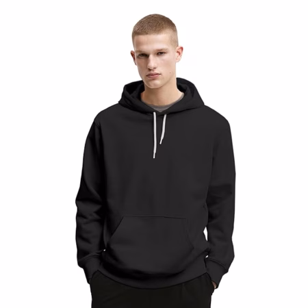 Mens Cotton Fleece Plain Black Hoodie