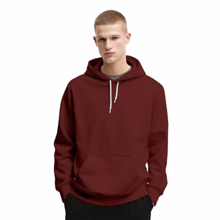 Mens Cotton Fleece Plain Maroon Hoodie