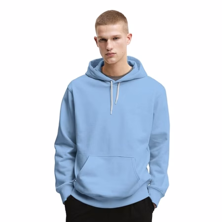 Mens Cotton Fleece Plain Sky Blue Hoodie