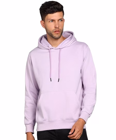 Mens Fleece Plain Light Purple Hoodie
