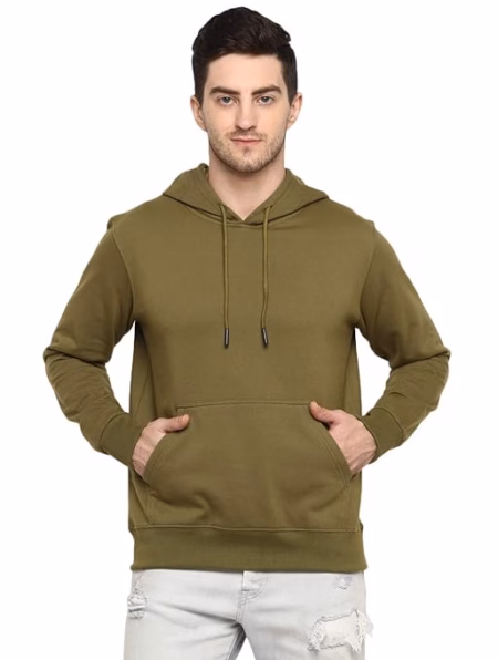 Mens Fleece Plain Olive Green Hoodie